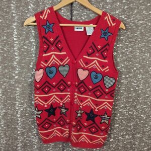 Vintage Capacity‎ Patriotic Embellished Knit Sweater Vest Women's Petite Small